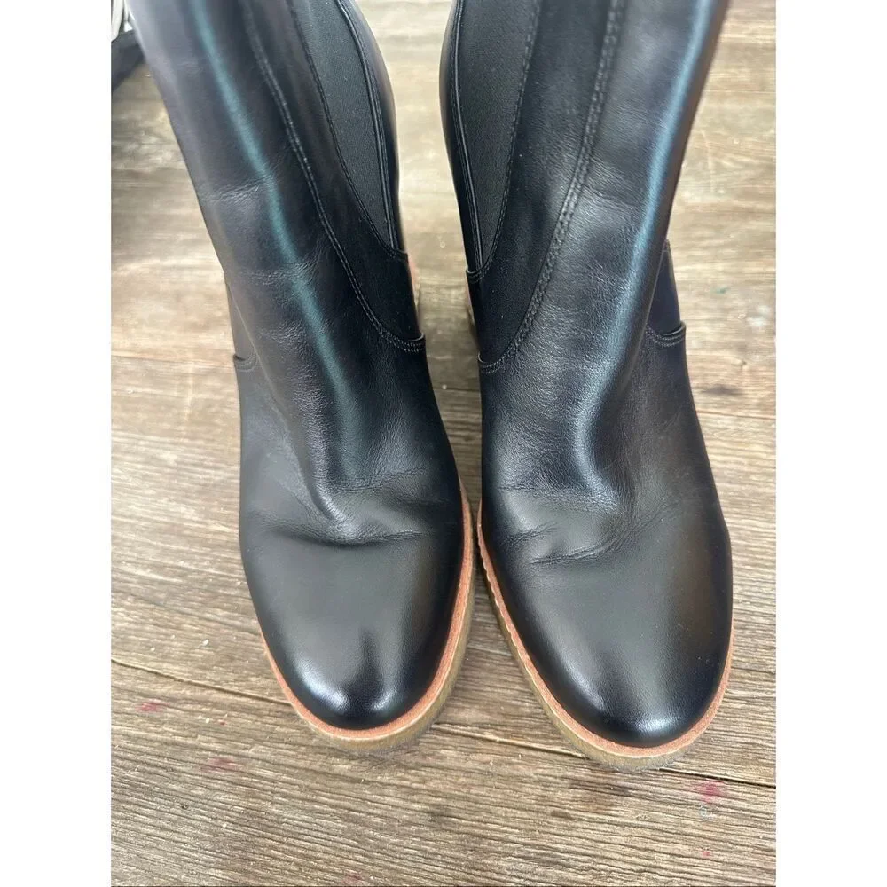 Veronica Beard Wedge Chelsea Ankle Boots Black Leather Women’s US 9.5